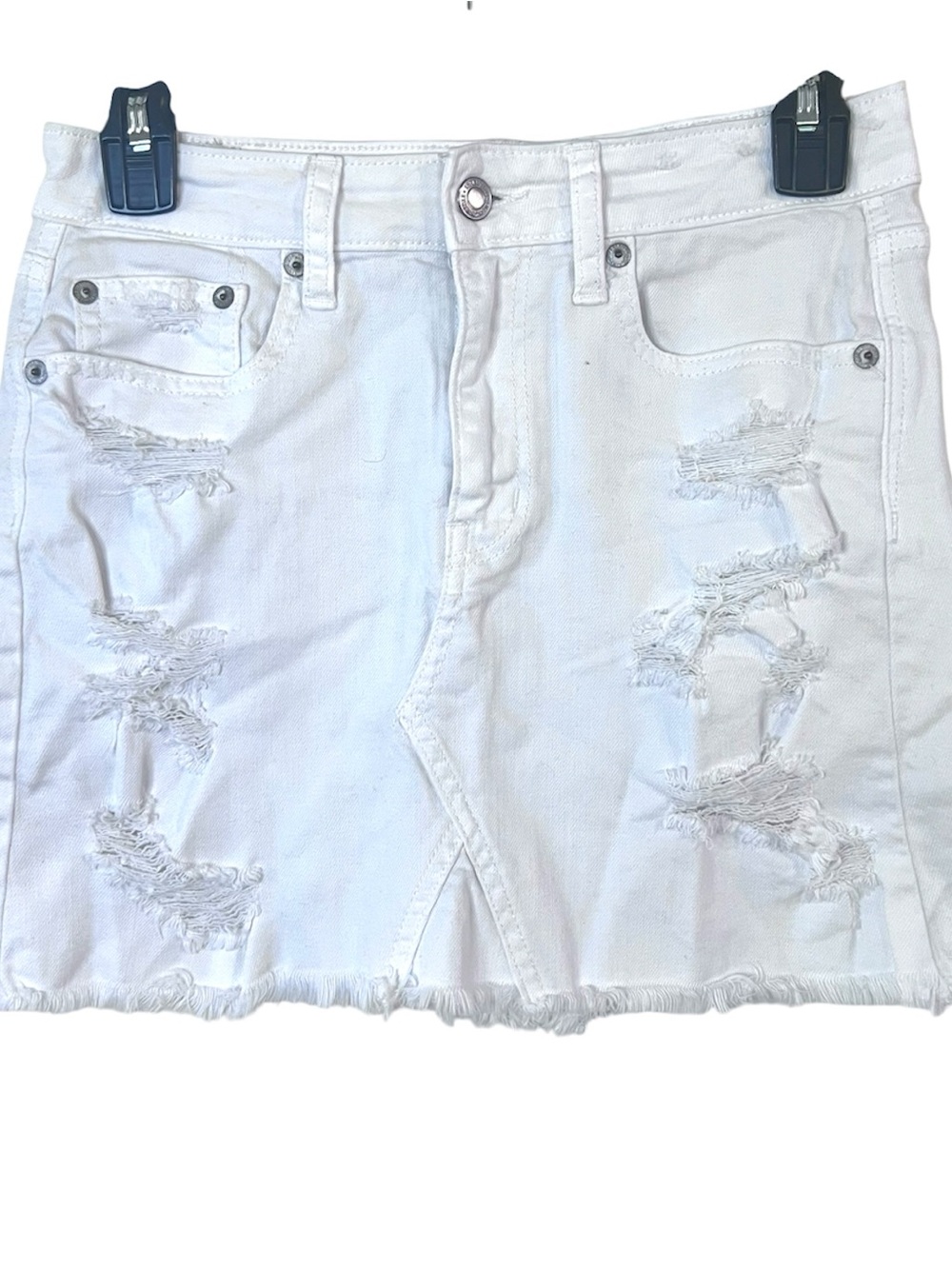 American Eagle Distressed Skirt Sz 2 Womens White Mini Distressed Frayed Hem